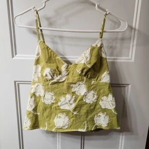 Free People Olive Green Floral Linen Cami